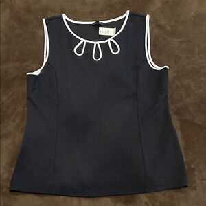 Talbots Navy Sleeveless Blouse with White Accents